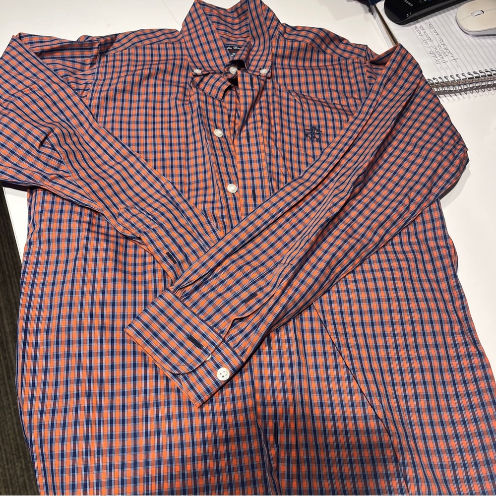 Brooks Brothers Vibrant Orange and Blue Check Shirt Make Offer